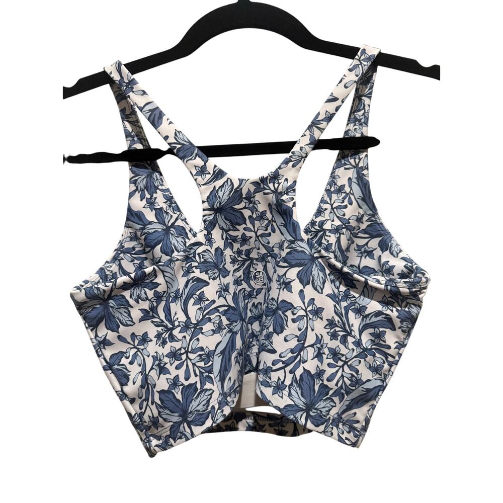 SAGE Collective Floral Sports Bra Blue White Racerback Size S - Picture 2 of 4